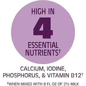 Calcium, Iodine, Phosphorus, & Vitamin B12* (when mixed with 8 fl oz of 2% milk)