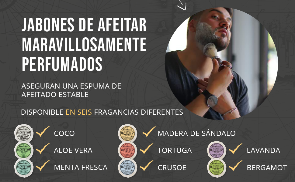 jabón de afeitar, espuma de afeitar, accesorios de afeitado
