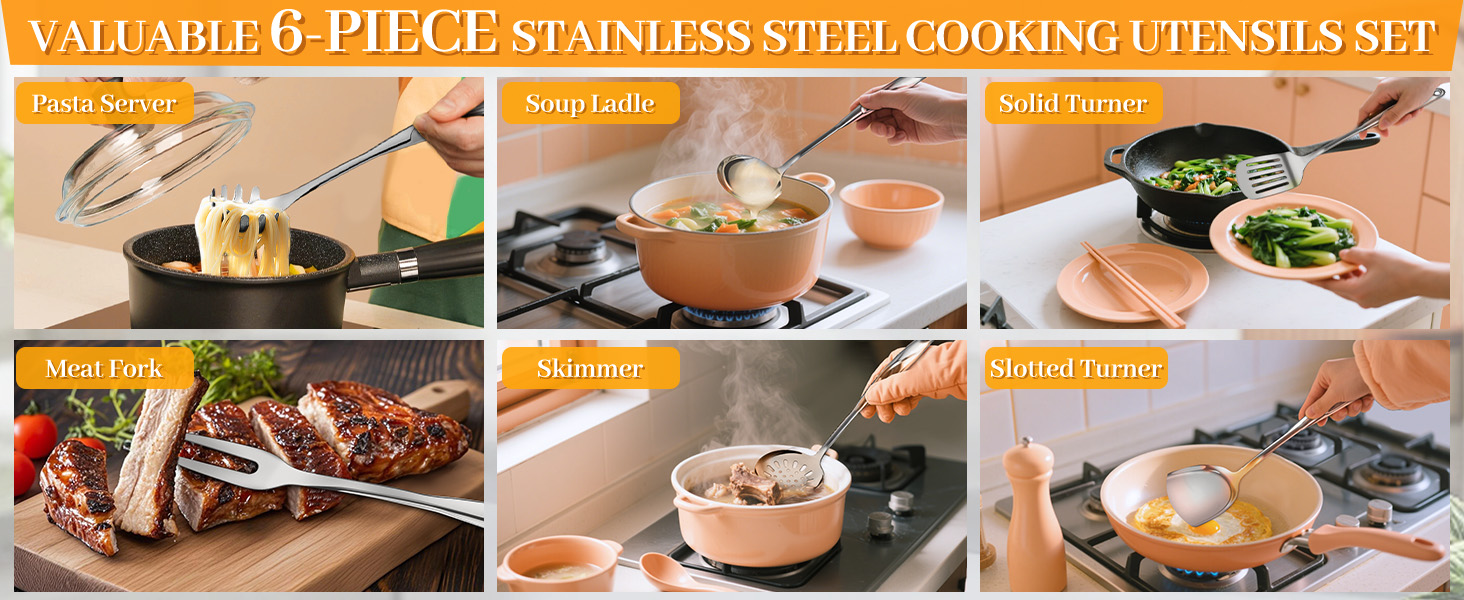 stainless steel cooking utensils; stainless steel utensils set; kitchen utensils; kitchen utensils
