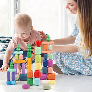42 Large Wooden Stacking Rocks-A+6