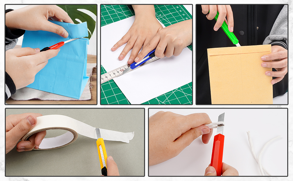 JOYUMY 8 Pack Utility Knife Retractable Box Cutters, 9mm Wide Snap Off Blade Cutter, Compact