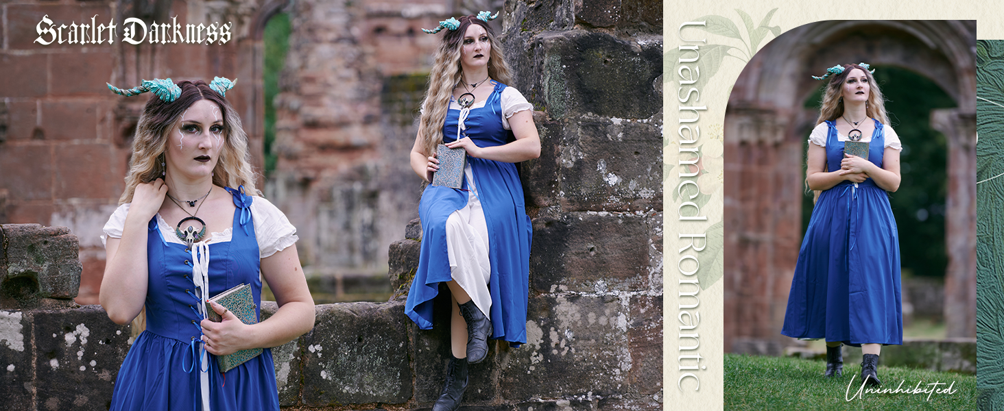 Women Renaissance Dress Peasant Medieval Dress Short Sleeve Maxi Dress