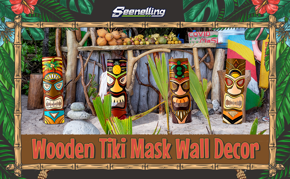 Amazon.com: Seenelling Set of 2 Tiki Mask Wood Wall Hanging Decor
