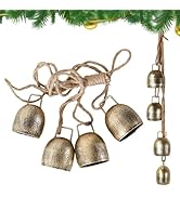 Fohil Christmas Bell, Gold Cow Bells, 4 Pcs Christmas Bell for Hanging, Vintage Brass Christmas B...