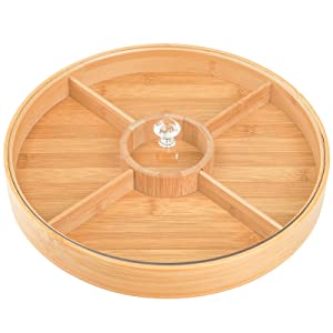 Bamboo Nuts Storage Platter Tray, Food Serving Tray with 5 Dining Grids