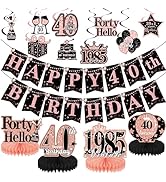 Yoyuspy 40th Birthday Decorations for Women, Rose Gold 40 Year Old Birthday Banners Hanging Swirl...