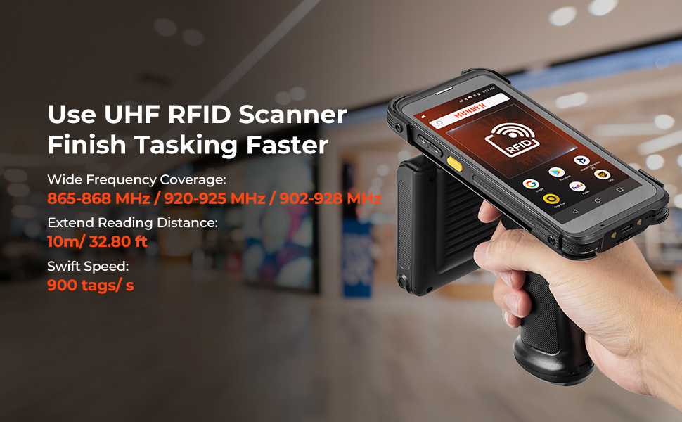 MUNBYN Android Barcode Scanner with Full Screen & UHF Sled