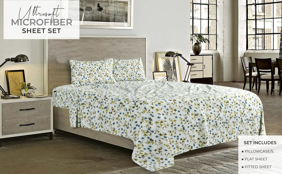 Full Size Sheets Set Floral, 4 Piece Bed Sheets Full Size