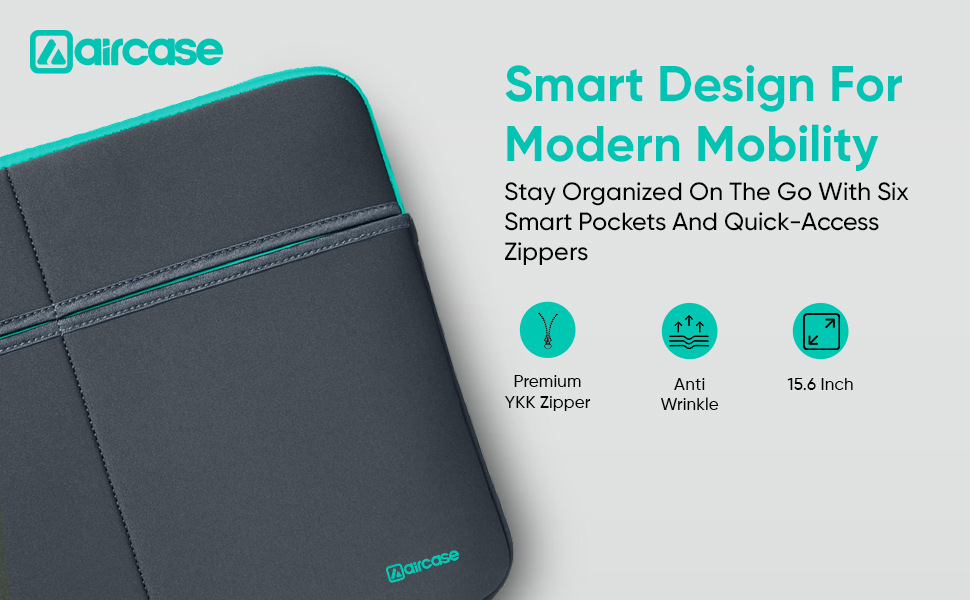 AirCase Premium Laptop Bag with 6 Pockets fits Upto 15.6" Laptop/MacBook, Wrinkle Free, Padded, Waterproof Light Neoprene case Cover Sleeve Pouch, for Men & Women, Grey- 6 Months Warranty 33 Main Banner