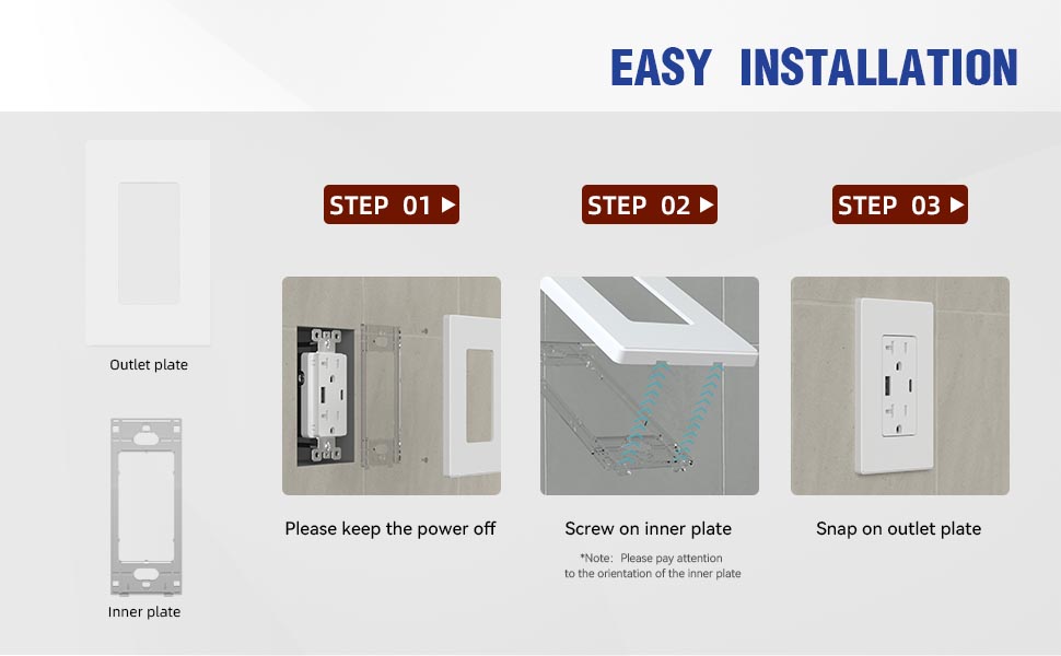 AIDA Screwless Decorator Wall Plates, MidSize 2Gang 4.88" x 4.88