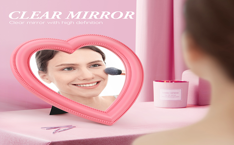 Heart Shape Makeup Mirror Travel Handheld Cosmetic Mirror Desktop Wall Hanging Mirror Bedroom