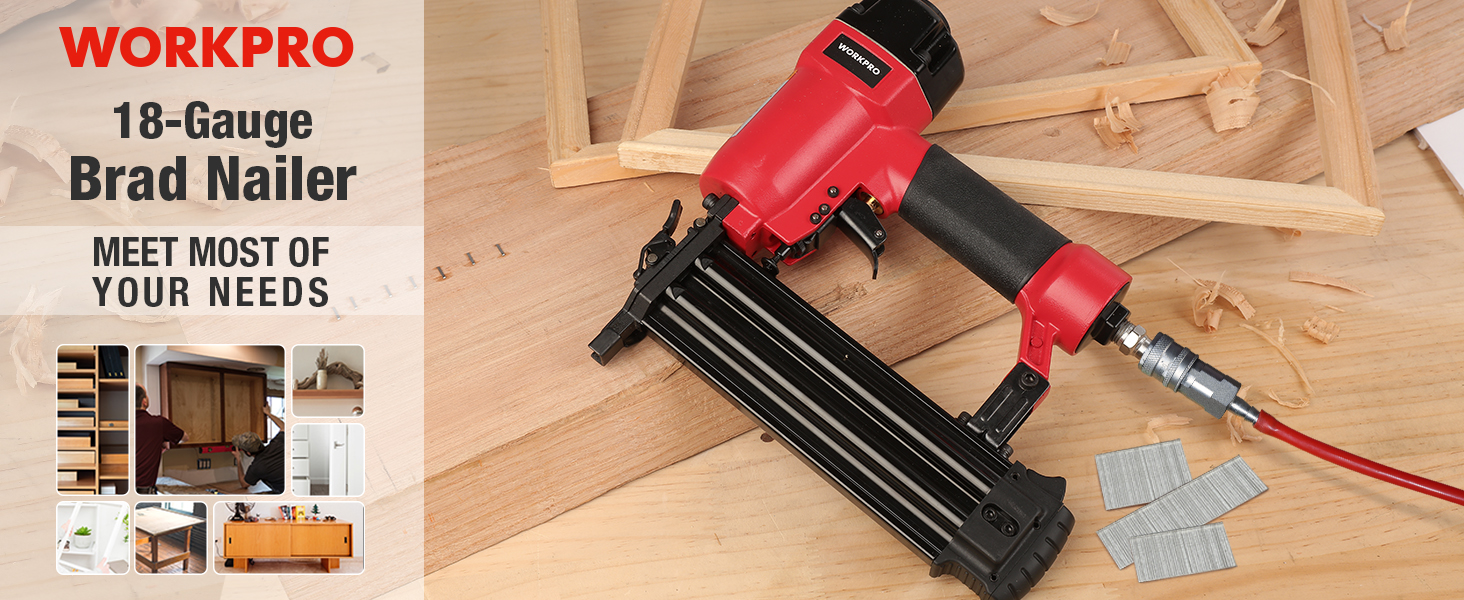 WORKPRO 18Gauge Pneumatic Brad Nailer, Compatible with 3/8” to 2