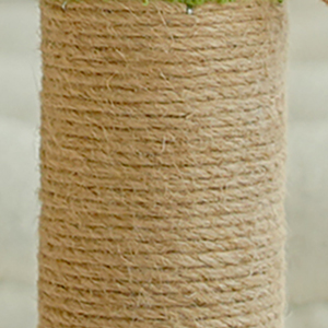 Close-up of a cylindrical object wrapped tightly with natural jute or sisal rope, showing the texture and woven pattern of the fibers.