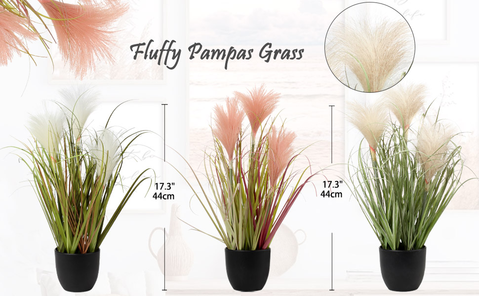 Briful Cream Pampas Grass Artificial Plants in Pot, 44cm Fake Plants