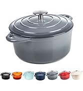 Round Casserole Dish - Cast Iron Ceramic Induction and Gas Safe Non Stick Dutch Oven Roasting Coo...