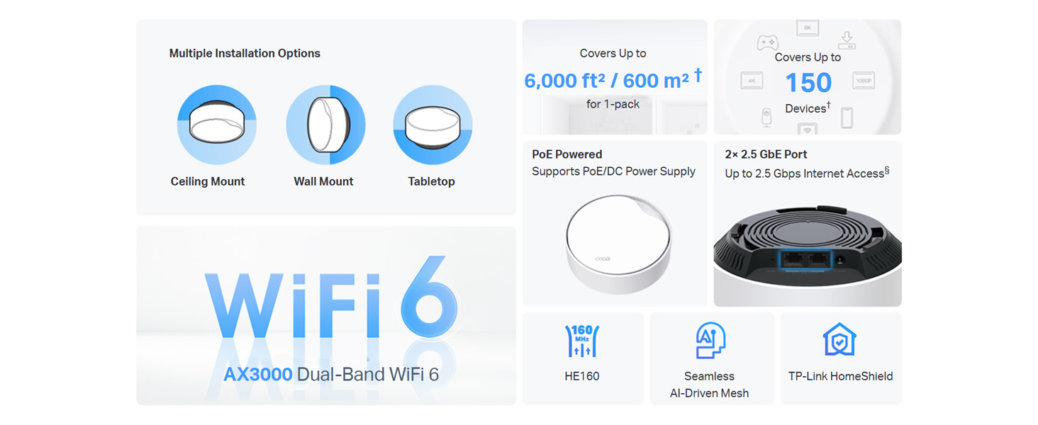 Deco X50-PoE AX3000 Whole Home Mesh WiFi 6 System with PoE