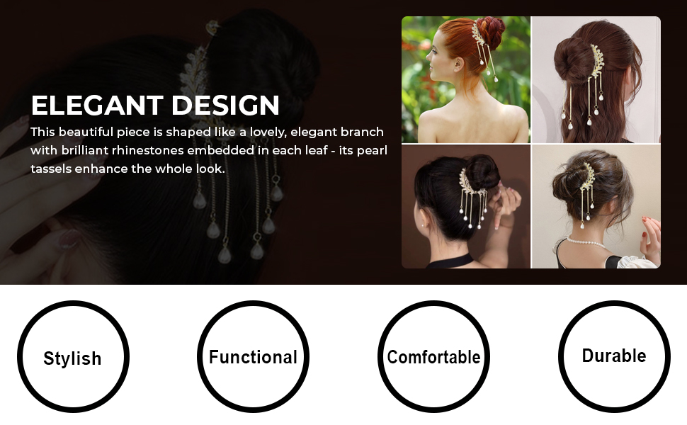 SANNIDHI® Pearl Tassel Hair Bun Clip Stylish Rhinestone Claw Hair Clips for Women Girls Twist