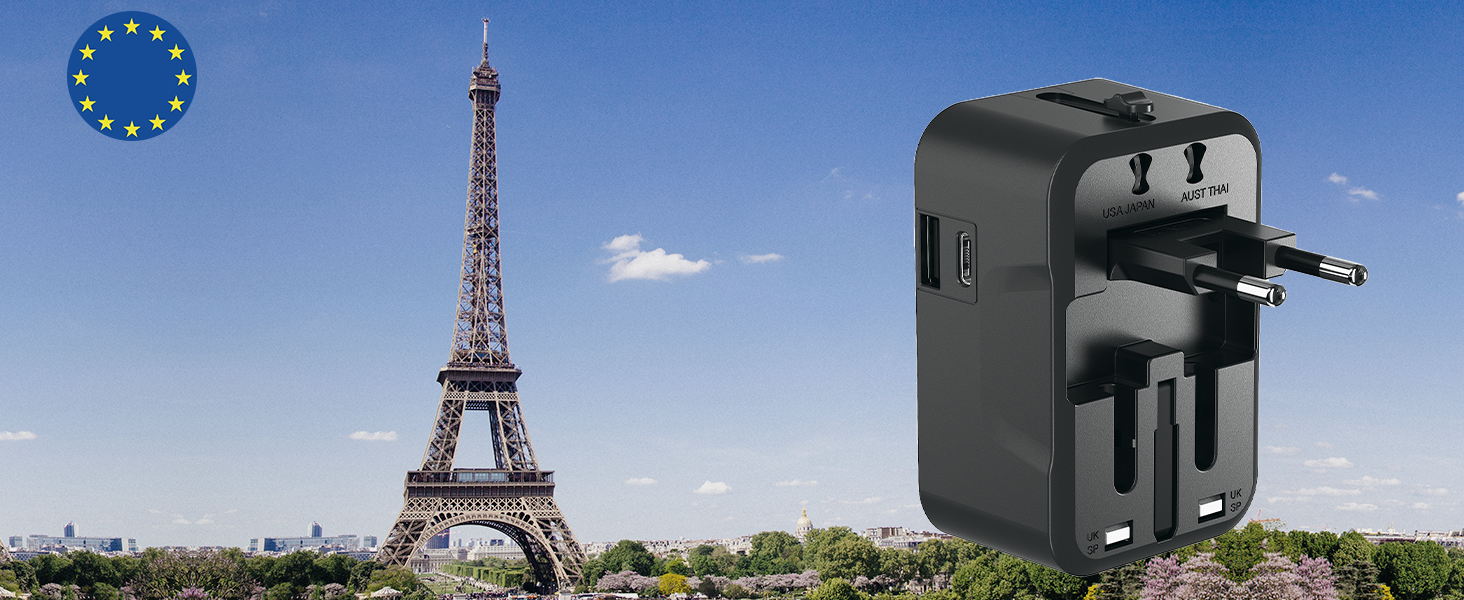 rts Type C (USB C) Universal Travel Adapter with Type C, 3 in 1