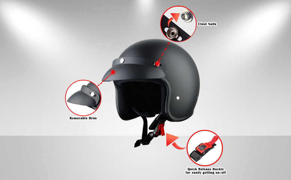 HKY207 Motorcycle Open Face Helmet with Peak Visor