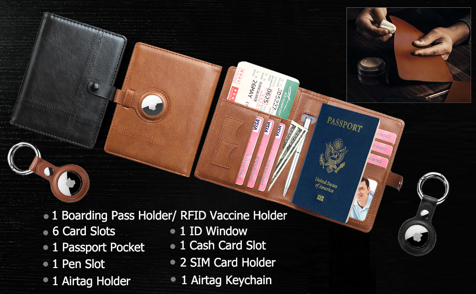 Travel AirTag Passport Wallet with Airtag Holder,RFID