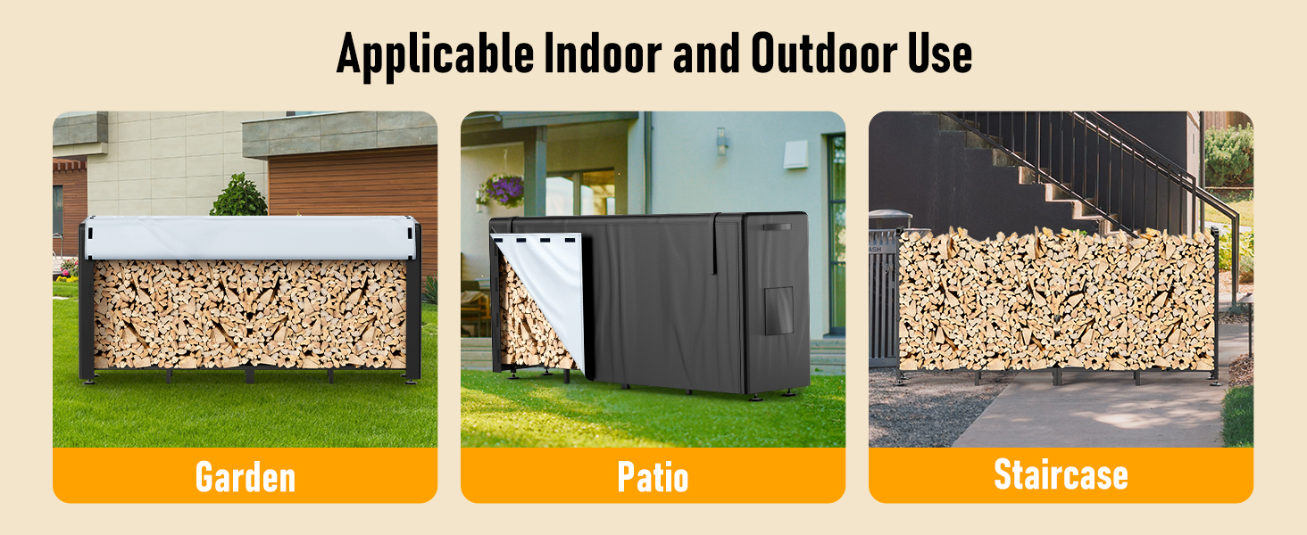 8FT Firewood Rack Outdoor with Cover