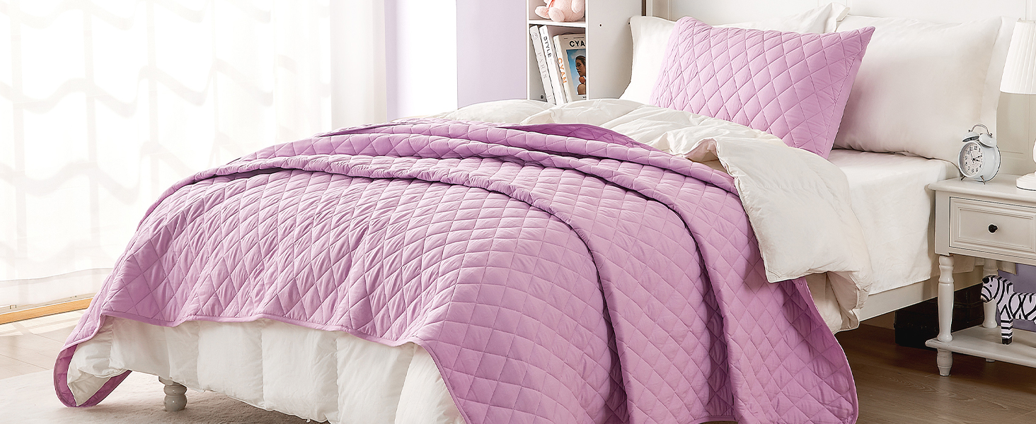 Wowelife 2 Piece Twin/Twin XL Quilt Set Purple for Girls