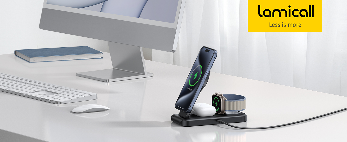 3 in 1 Charging Station for Apple Devices Magsafe Wireless Charger for iPhone Foldable Stand