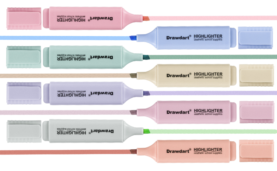 Drawdart Highlighters, 8pcs Assorted Pastel Colors, Cute No