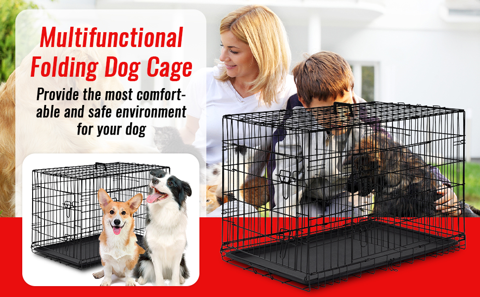 FDW Dog Crate Dog Cage Pet Crate for Large Dogs Folding