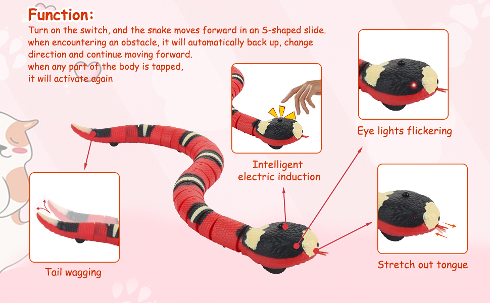 HIULLEN Smart Sensing Snake Cat Toy, Cat Interactive Toy, Interactive