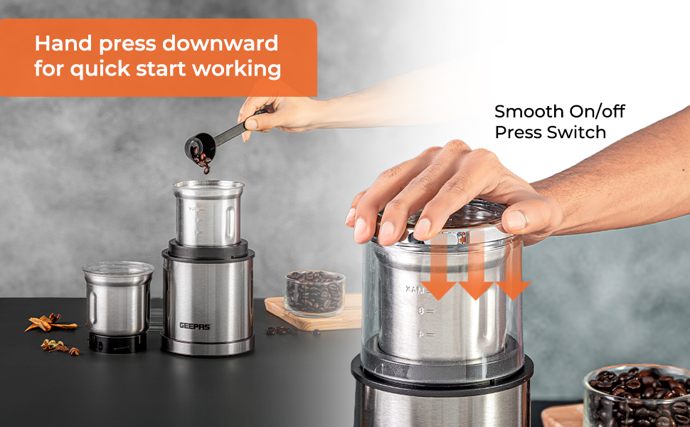 Geepas Coffee Grinder Food Processor, 200W Electric Wet & Dry Grinder Coffee Mill Stainless