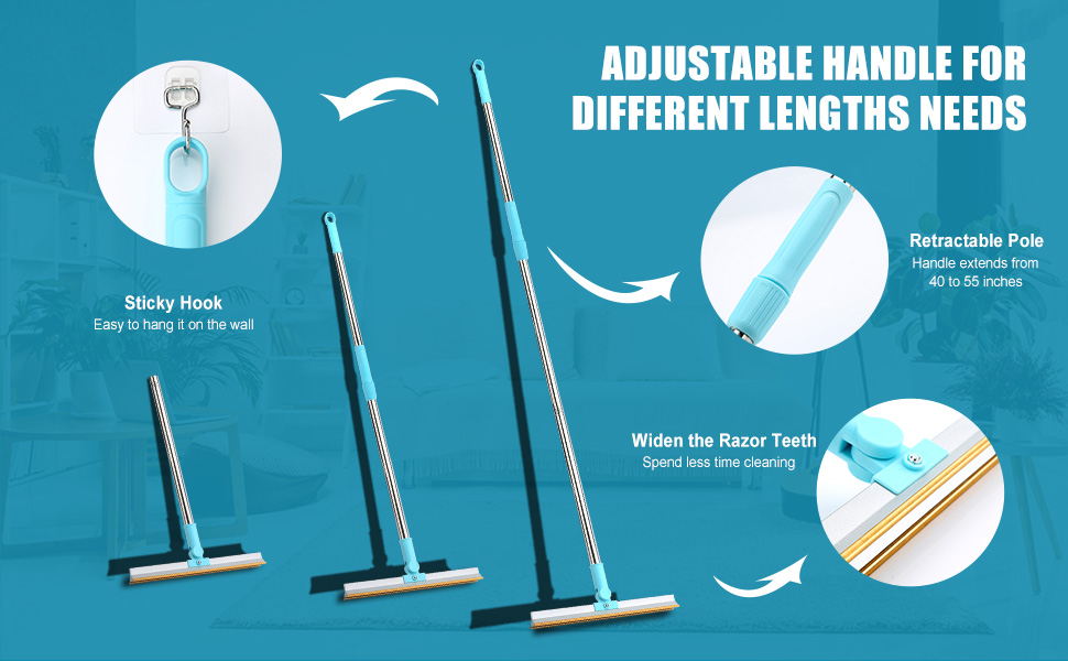 TMEOIIPY Carpet Rake for Pet Hair Removal, Adjustable Long Handle Lint