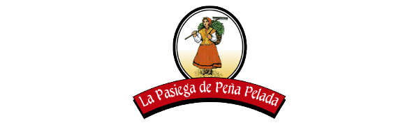 que muestra a una mujer de dibujos animados vestida de naranja con productos agrícolas, con el texto «La Pasiega de Peña Pelada» en una pancarta roja en la parte inferior