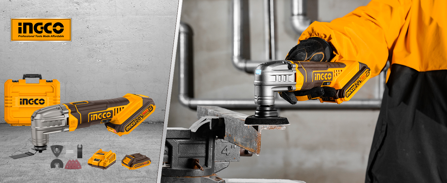 INGCO Cordless Multi Tool with 1pcs 2.0Ah Battery and Charger, 5000