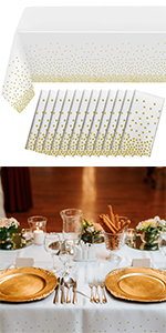 white and gold tablecloth