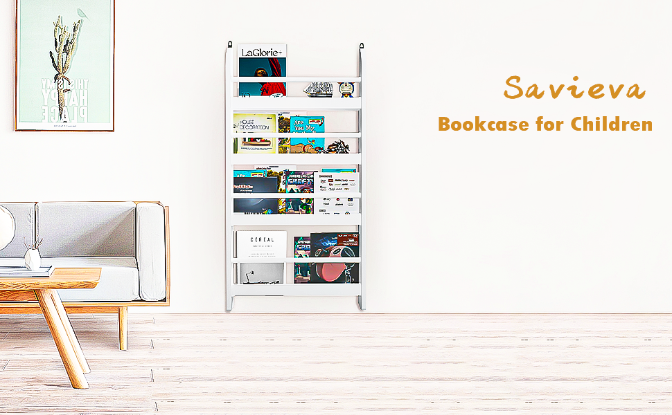 Savieva Wall Bookcase Mounted Bookshelf with 4 Tier Book Shelf Wooden