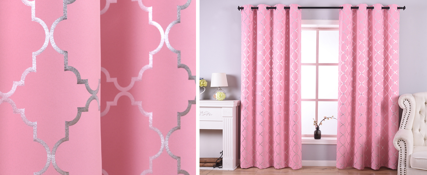 Silver Moroccan Printed Blackout Curtain