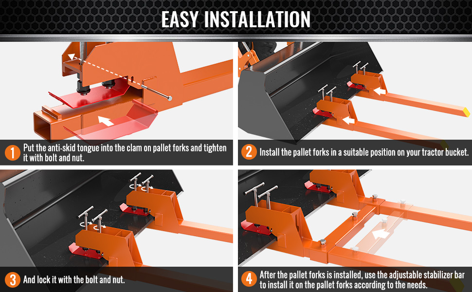 2024 New Upgraded 43" Clamp on Pallet Forks, Tractor Bucket