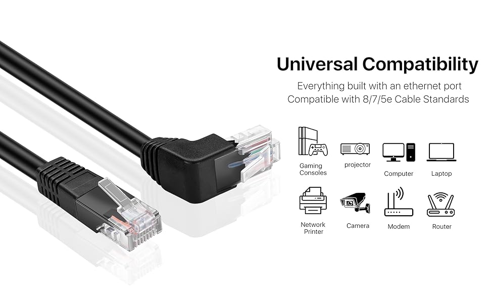 TNP Cat6 Cable (Right Angle Up, 3 FT) RJ45 90 Degree Network