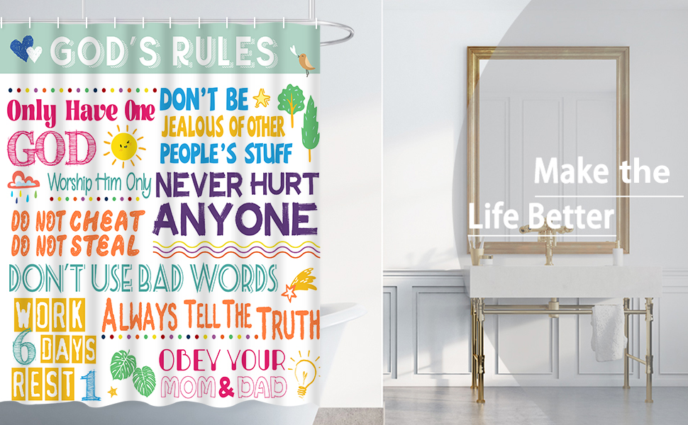 Ikfashoni 4 Pcs Christian Bible Verse Shower Curtain Sets