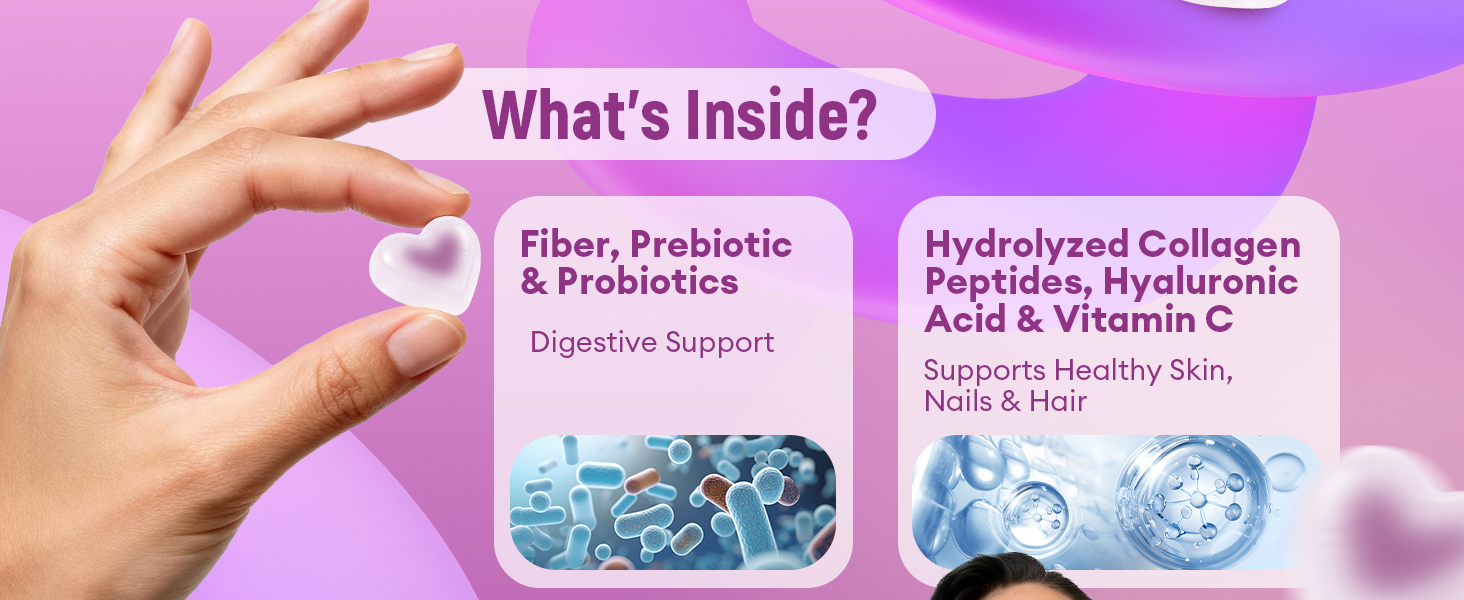Migcopat 10G Fiber Gummies with Collagen Peptides, Grape Flavor, 60 Cts
