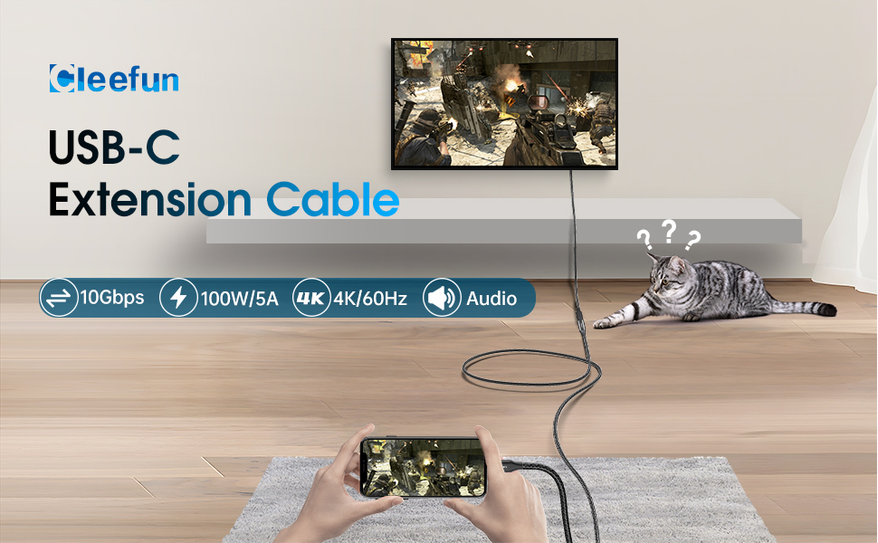 USB C Extension Cable 6.6ft, USB C Male to USB C Female