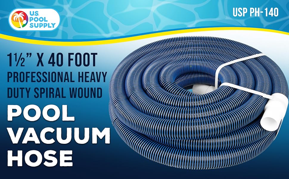 40' heavy-duty pool vacuum hose, 1-1/2" kink-free, spiral wound, for inground pool cleaning