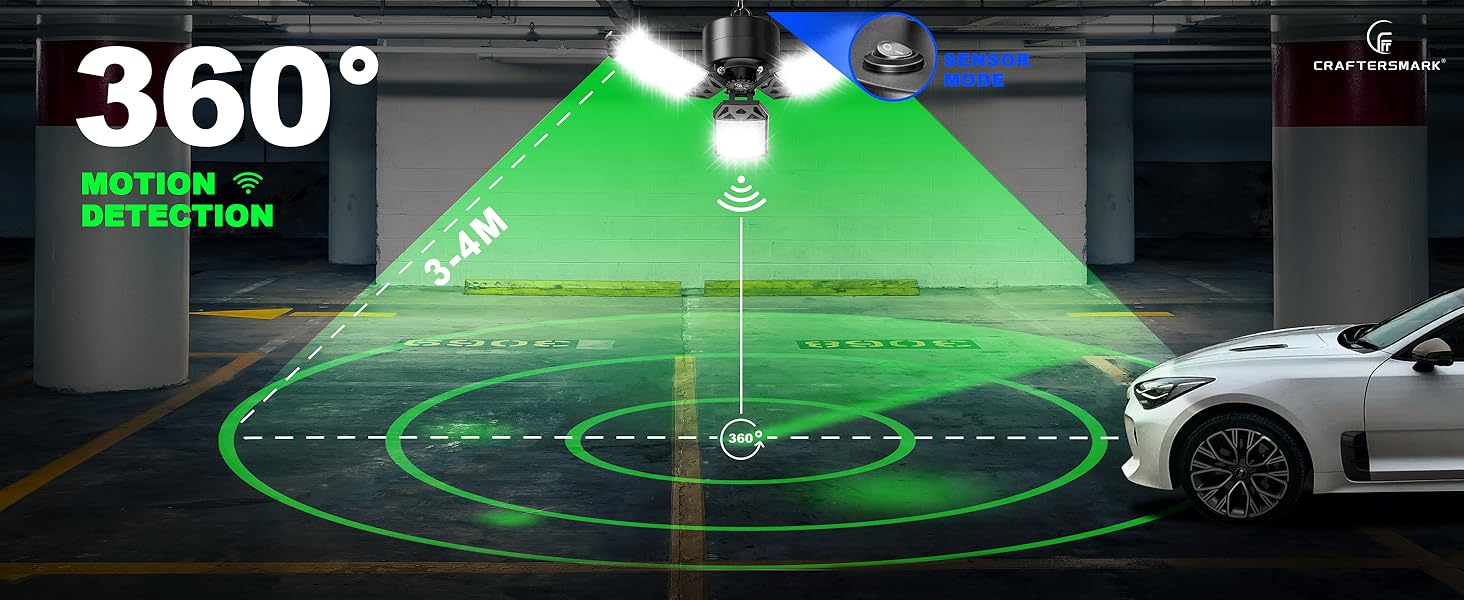 Craftersmark Garage Light Plug in Motion Sensor,80W Plug in LED Garage Light,8000LMLED Shop