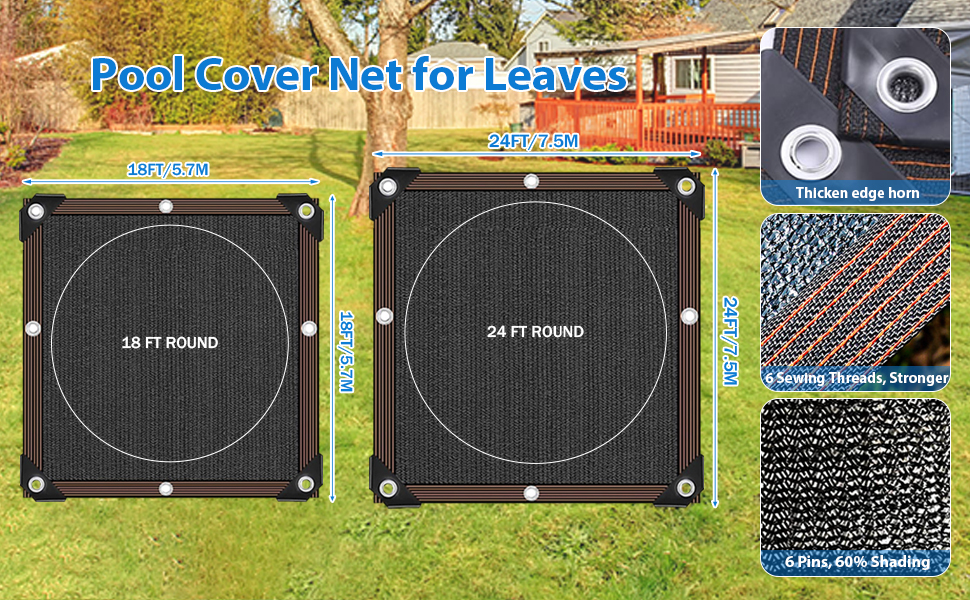 Pool Leaf Net Cover 24 ft Round, Fine Mesh 24 ft Pool Covers for Above Ground Pools