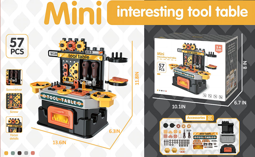 YOKNGAK Kids Tool Set, 57PCS Pretend Play Toddler Toy Tools with Realistic