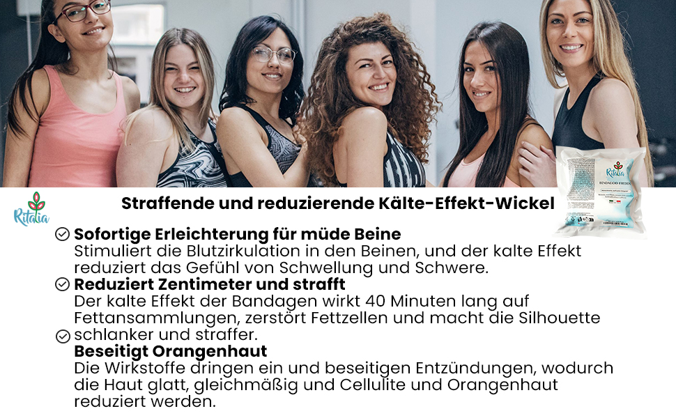 Ritalia CELLULITE WICKEL BANDAGEN Wirkstoffen DRAINIERENDE BEINBANDAGEN Po Bauch Hüfte 