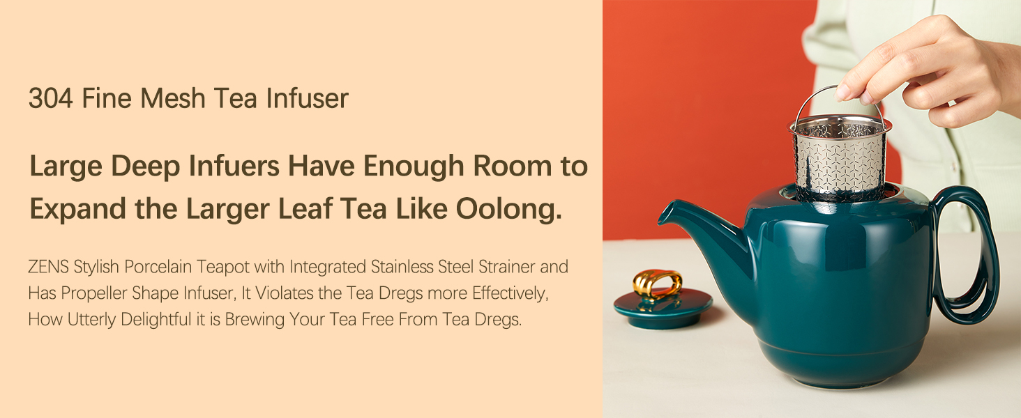 ZENS Teapot with Infuser,1000ML Porcelain Entwined Handle Loose Leaf