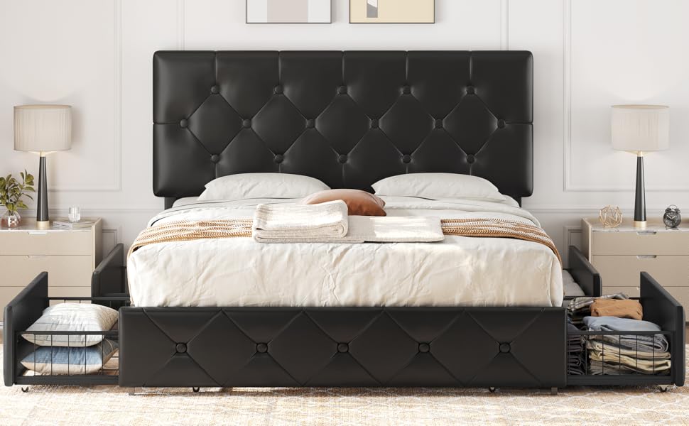 Yaheetech 4ft6 Double Bed Frame Upholstered Platform Bed with