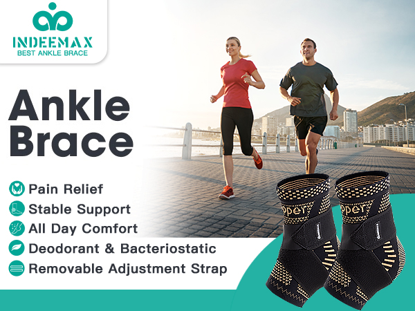 Ankle Brace for Sprained Ankle Compression Sleeve Copper Infused Ankle Support Brace for Women Men